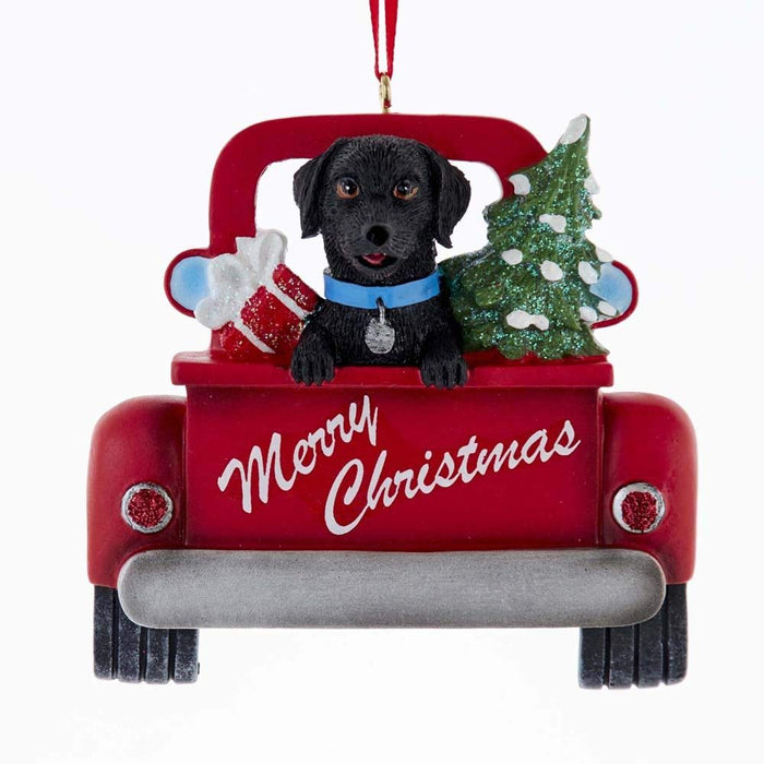 Kurt Adler A1940BLB Black Labrador in Back of Truck Hanging Ornament for Personalization, 5-inch High, Resin