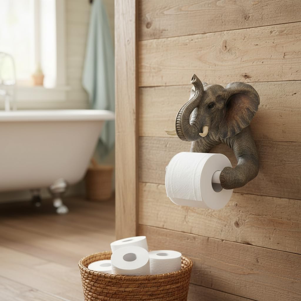 Comfy Hour Wildlife Collection 9" Elephant Toilet Paper Roll Holder, Resin