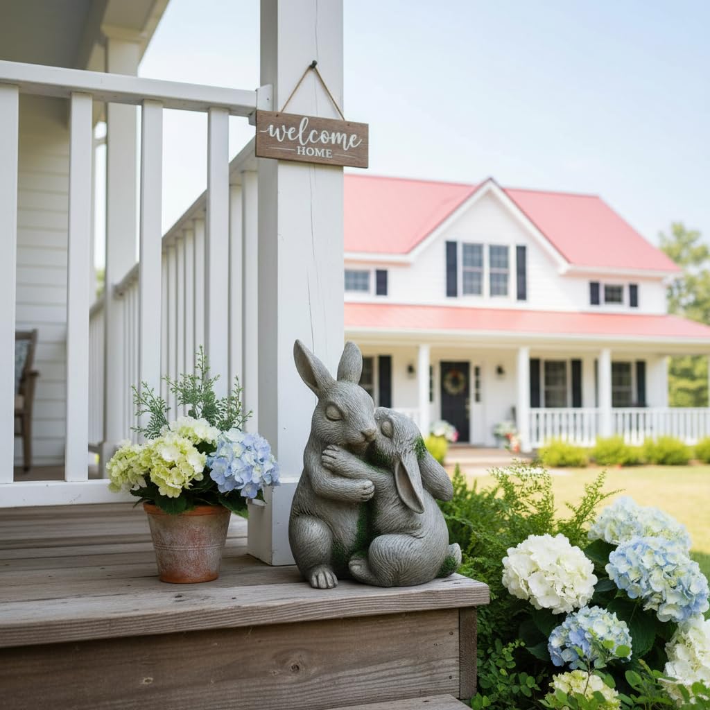 Comfy Hour 6 Inch Bunny Statue, Embracing Rabbit Garden Decor