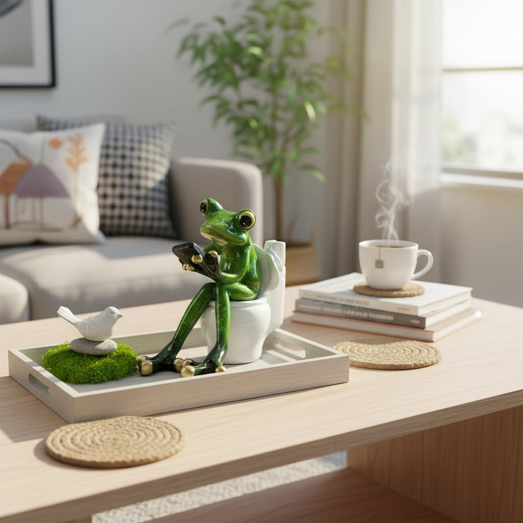 Comfy Hour Farmhouse Home Decor Collection Resin 5" Frog On Close Stool Desktop Decoration, Polyresin