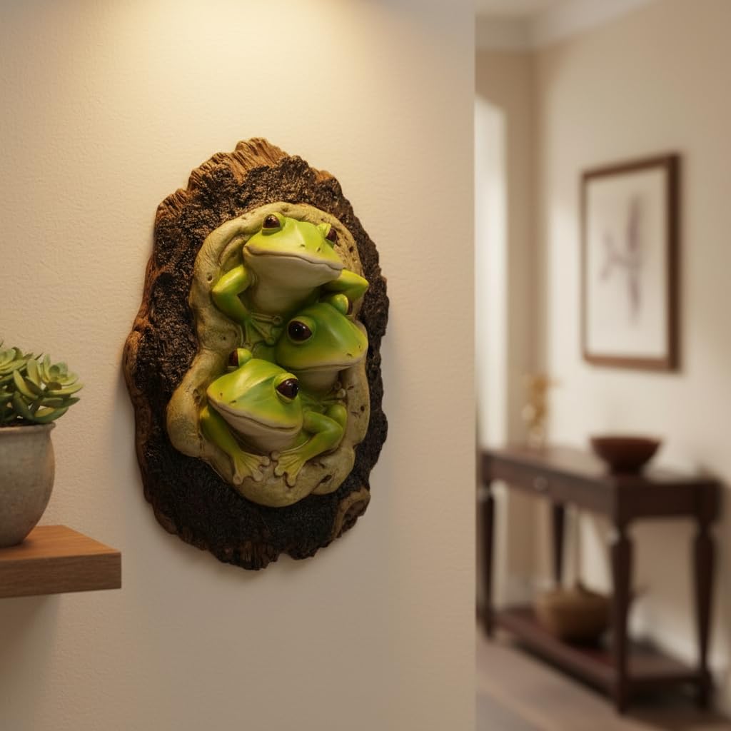 Comfy Hour 9.3 Inch Frog Figurine Wall Hanger, Tree Cavity Hook
