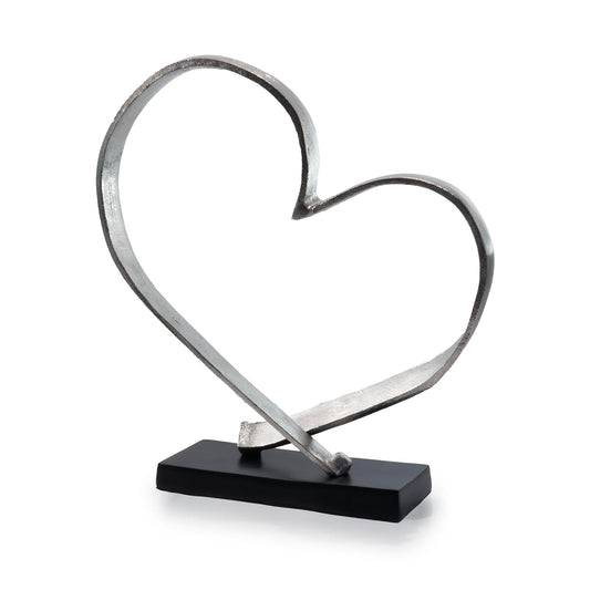 Modern Day Accents Heart, Aluminum, Silver, Black Base, Modern, Tabletop, Sculpture, Love, Romance, 14" x 4" x 15.5"