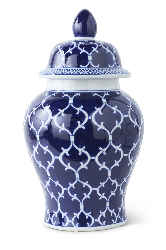 K&K Interiors 14187B 18 Inch Lidded Ceramic Ginger Jar W/Blue/White Design