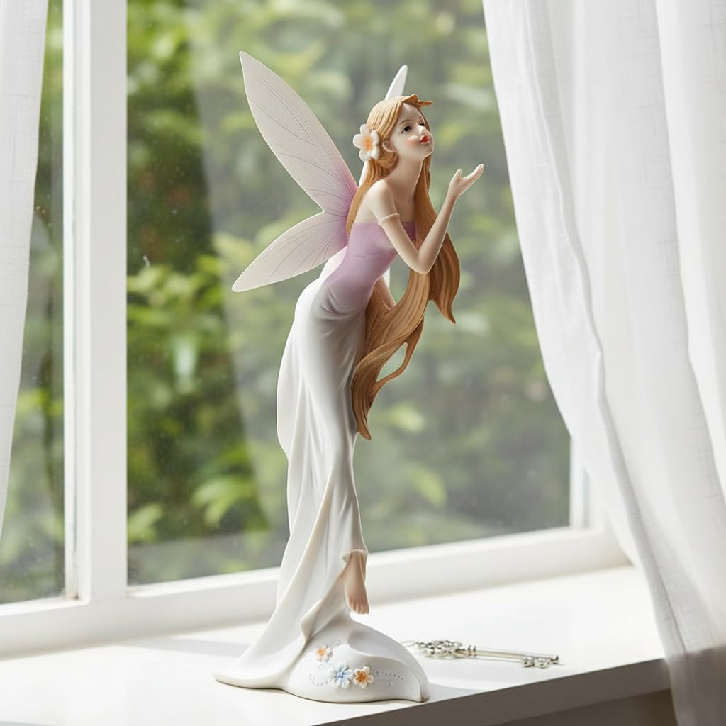 Comfy Hour 13 Inch Fairy Statues Figurine, White Lilac Decor, 1 Piece
