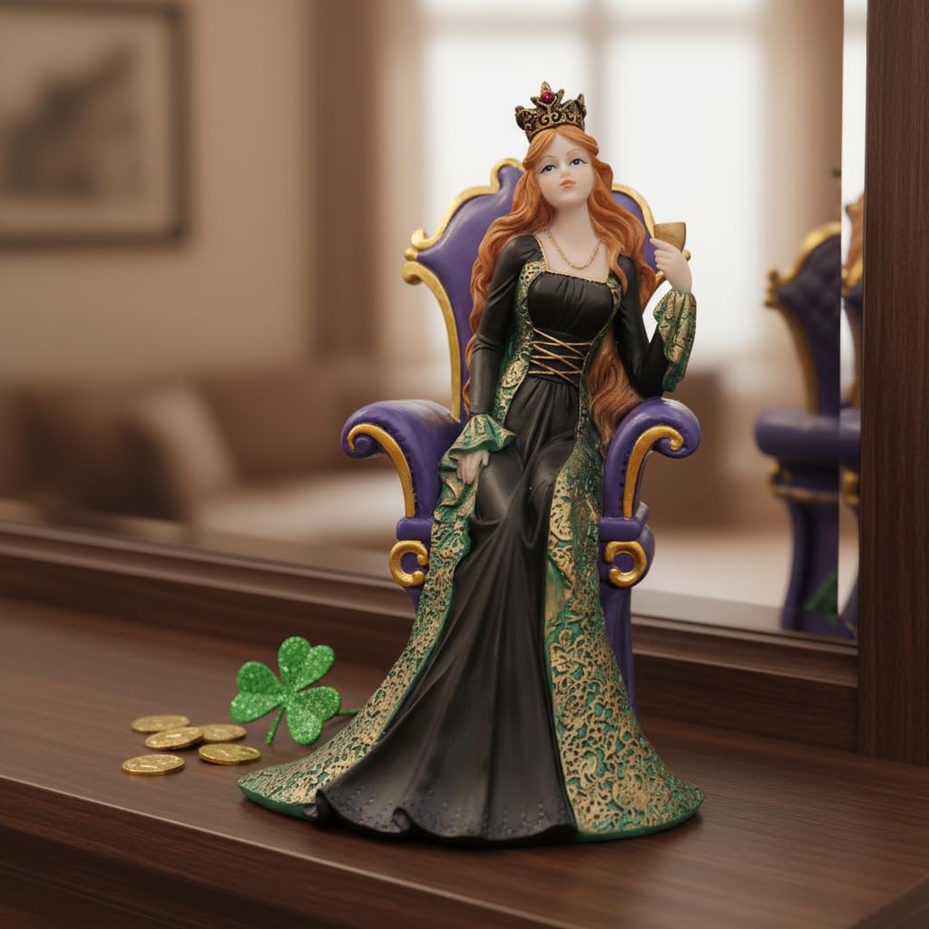 Comfy Hour Irish Princess Collection 7 Irish Princess Queen Green Dress On The Throne Resin Figurine for St. Patricks Day and Everyday Collection