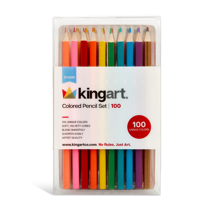 KINGART 302-100 Studio 100 Pc. Artist Colored Pencil Set, Soft Core, Illustration, Drawing & Coloring Book Art, Pre-Sharpened, Set of 100 Unique Colors