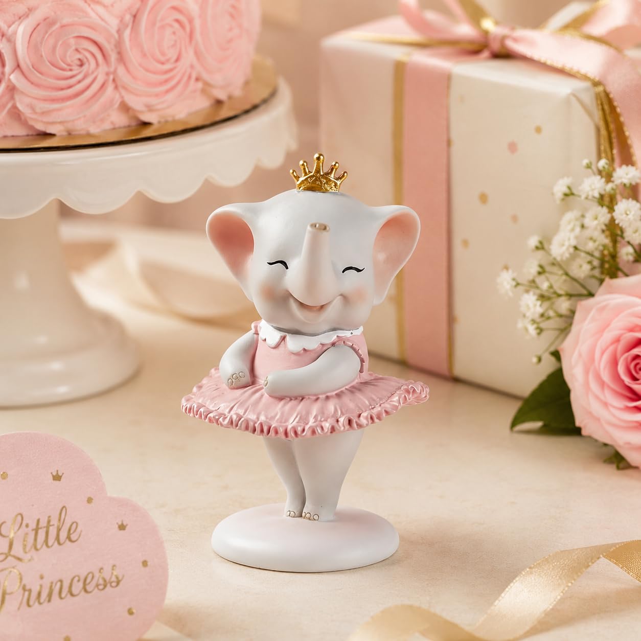 Comfy Hour 4.5 Inch Ballerina Elephant Figurine, Pink Cake Topper