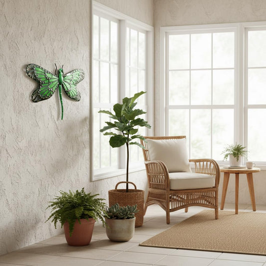 Comfy Hour Travel on Wings Collection 12" Metal Art Dragonfly Wall Decor Green