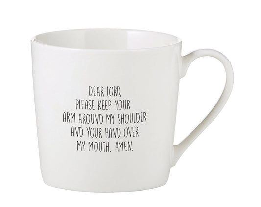 Creative Brands Dear Lord Arm Around Shoulder Hand Over Mouth 14 Ounce Bone China Cafe Coffee Mug