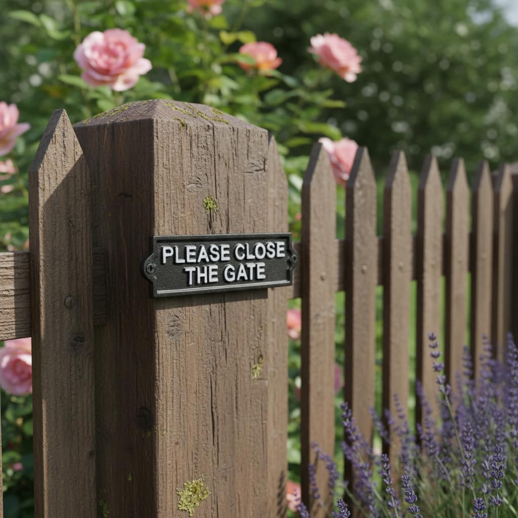 Comfy Hour Antique and Vintage Collection Cast Iron Please Close The GATE Plaque, 8x2 Color Black