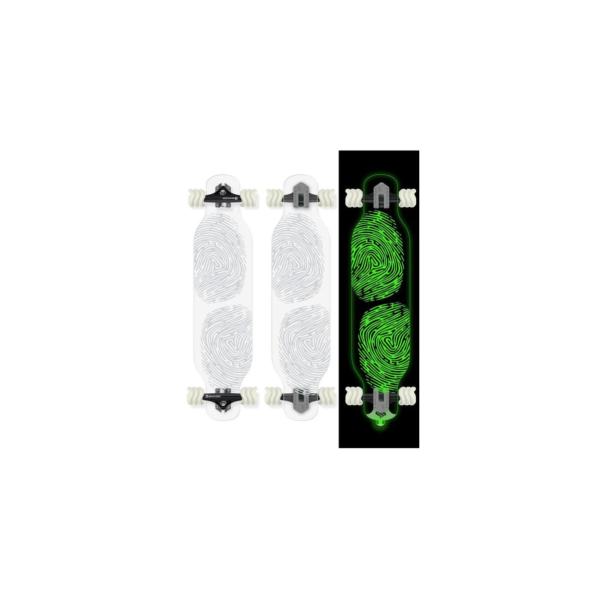 Shark Wheel Skateboard, Clear Fingerprint Longboard - 38" Deck, Transparent desi