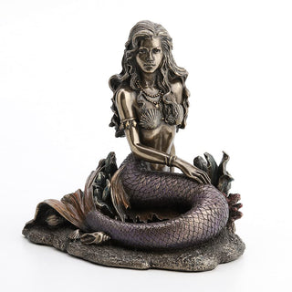 Unicorn Studio Resin Statues Enchanted Song Bronze Finish Mermaid Sitting On Ocean Floor Statue 5.5 X 5.75 X 4 Inches Bronze