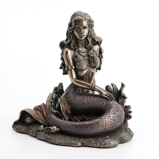 Unicorn Studio Resin Statues Enchanted Song Bronze Finish Mermaid Sitting On Ocean Floor Statue 5.5 X 5.75 X 4 Inches Bronze