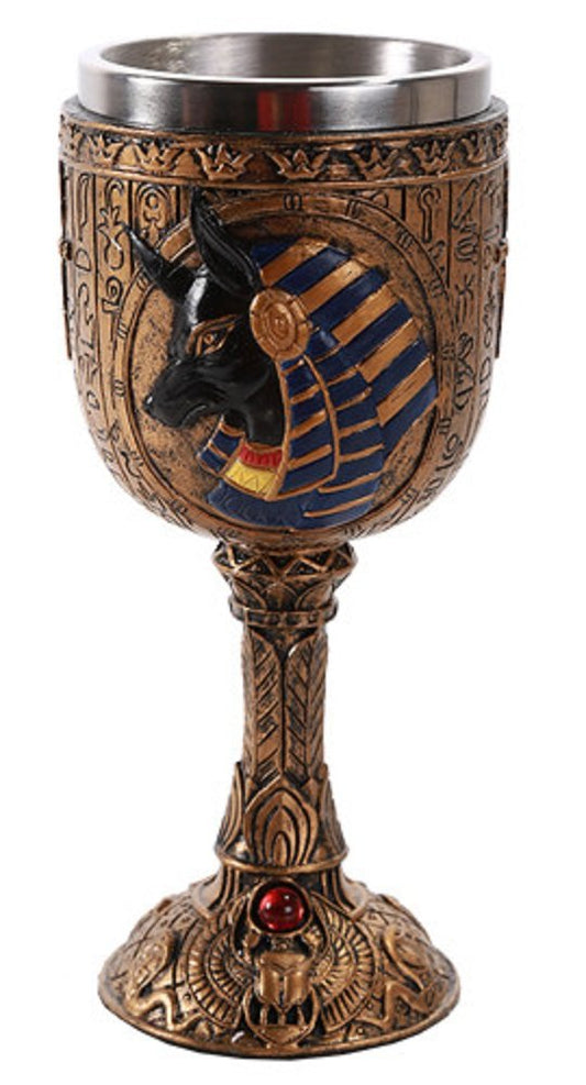 Pacific Trading Giftware Egyptian Anubis God of Underworld Golden Wine Goblet Stainless Steel Liner 6oz
