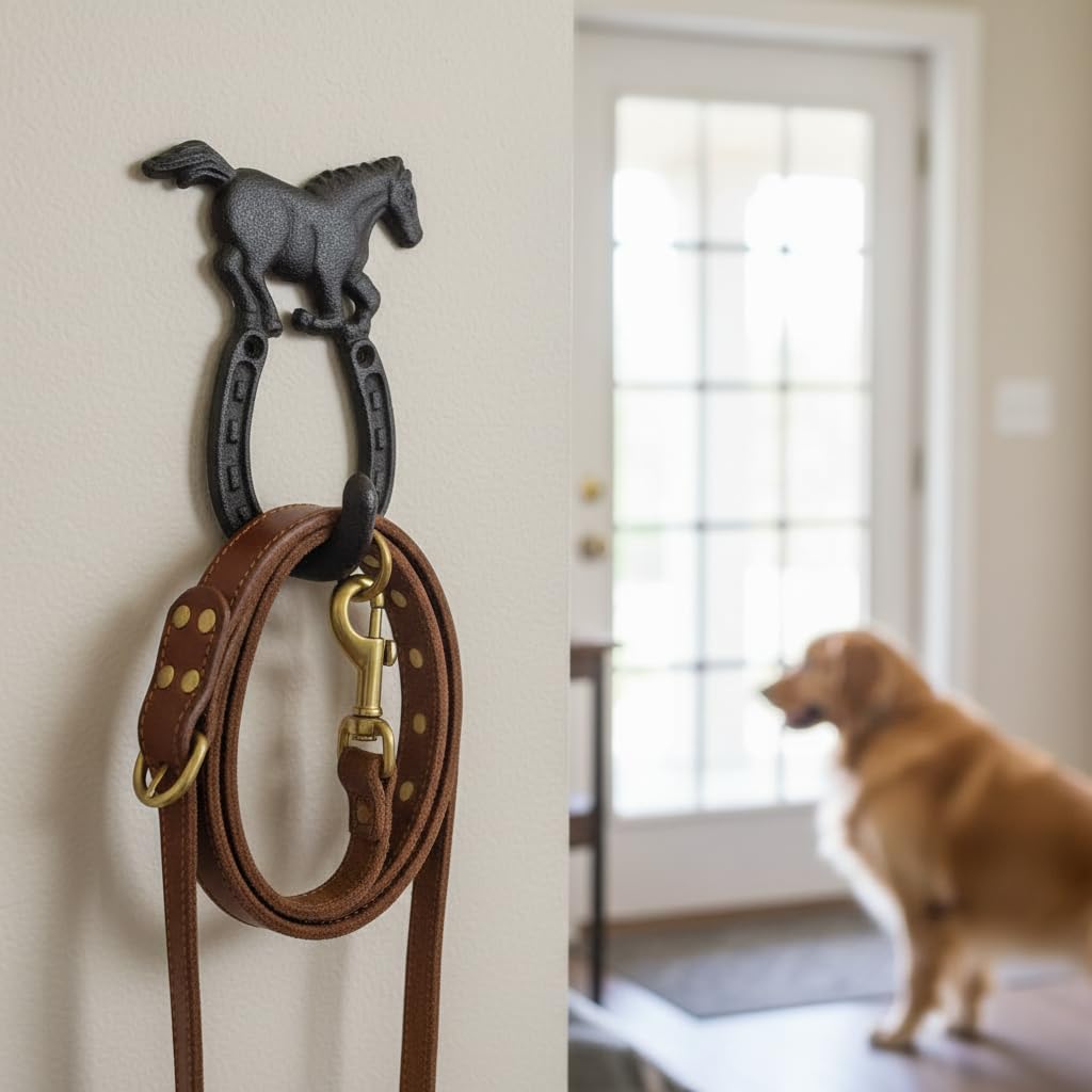 Comfy Hour 9.5 Inch Horse Hooks, Black Horseshoe Wall Hook, Single