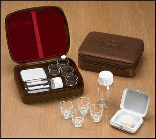 Creative Brands Cross Detail Faux Leather Lined Box 4 Cup Portable Minister Travel Communion Set