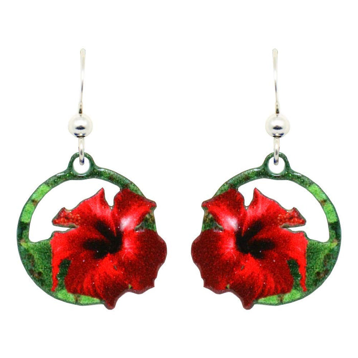 Red Hibiscus Earrings by d'ears Non-Tarnish Sterling Silver French Hook Ear Wire