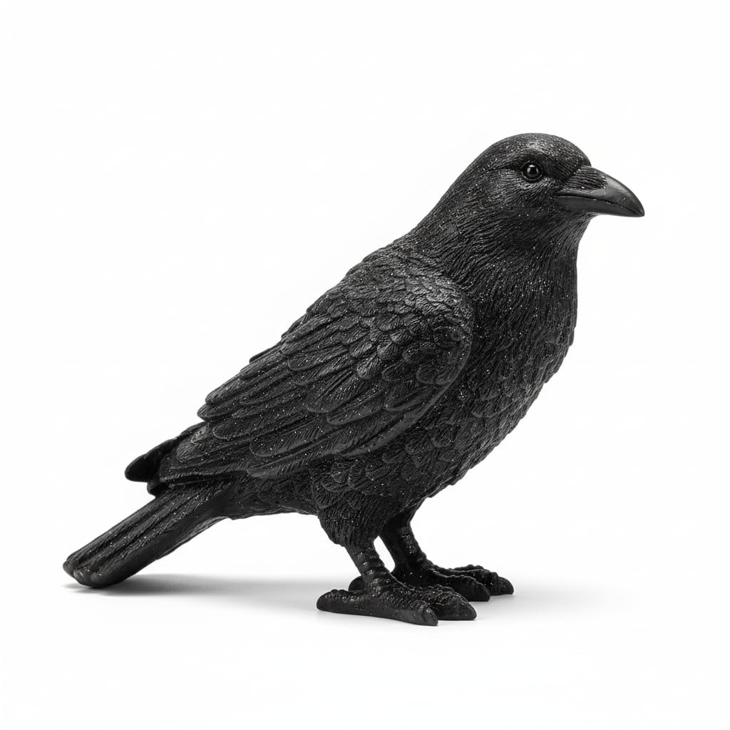 Comfy Hour Fairyland Collection 7" Black Feather Standing Crow Bird Halloween Decorative Figurine, Black, Polyresin