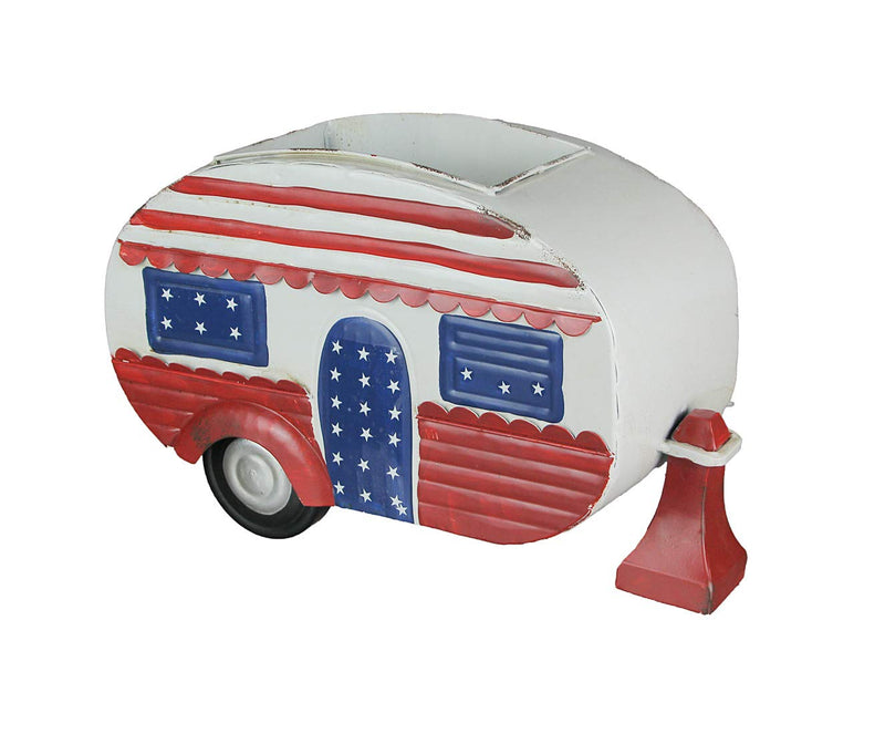 Red White and Blue Hand Painted Vintage Camper Planter