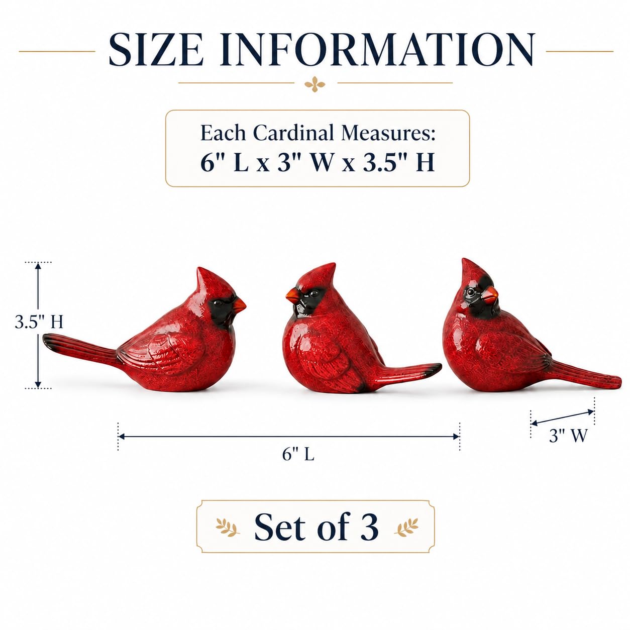 Comfy Hour Winter Holiday Home Collection Standing Cardinals Figurine Set of 3, Ideal Christmas Decoration, Polyresin