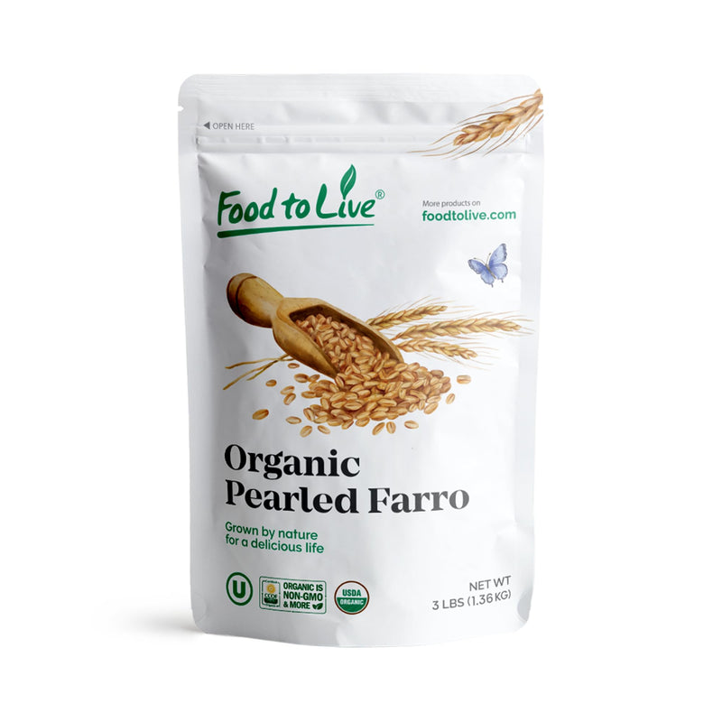 Organic Italian Pearled Farro, 3 Pounds - Non-GMO, Kosher, Vegan, Grain in Bulk, Good Source of Fiber