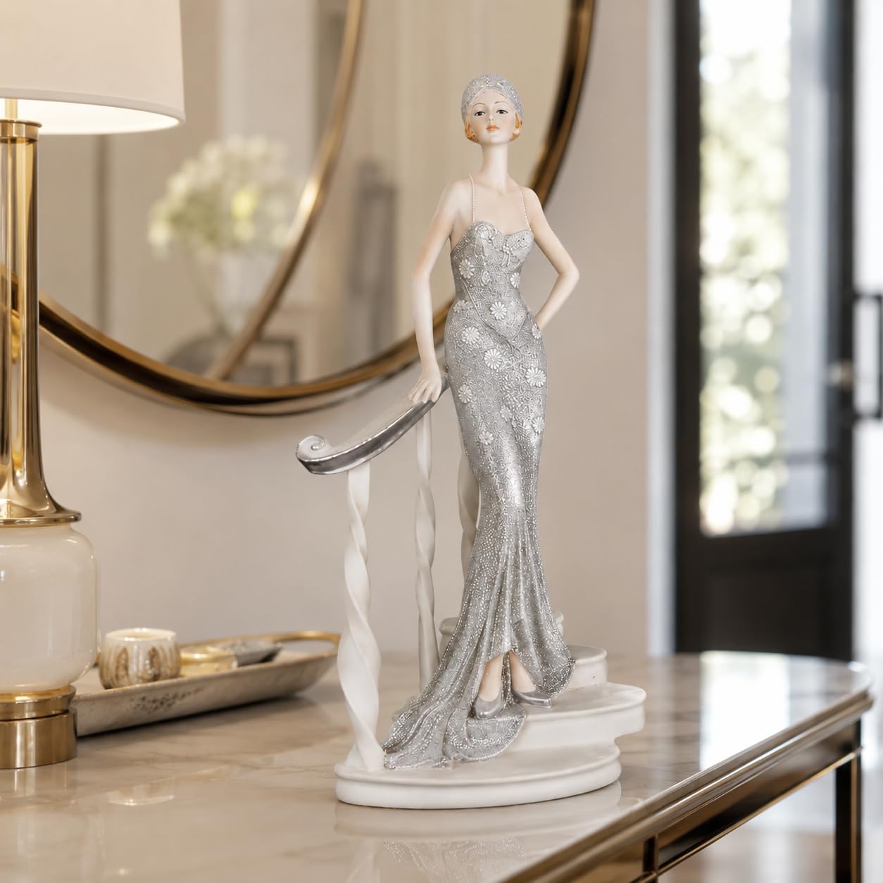 Comfy Hour 13.7 Inch Woman Figurine Decor, Art Deco Lady Statue