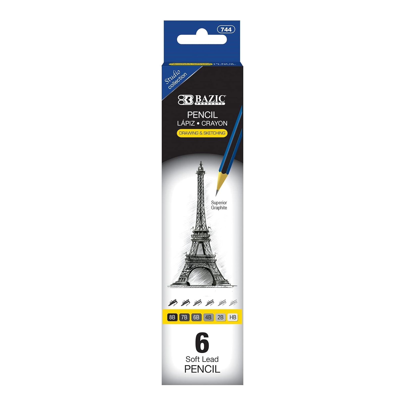 BAZIC Drawing Sketching Pencil Set, HB 2B 4B 6B 7B 8B, Professional Graphite Sketch Kit Pencils, for Artists Adults Beginners (6/Pack), 1-Pack