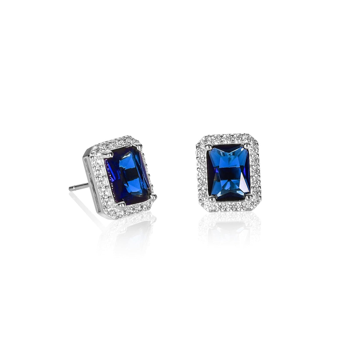 Diamond Treats Earring, 9mm x 11mm, Blue-Silver