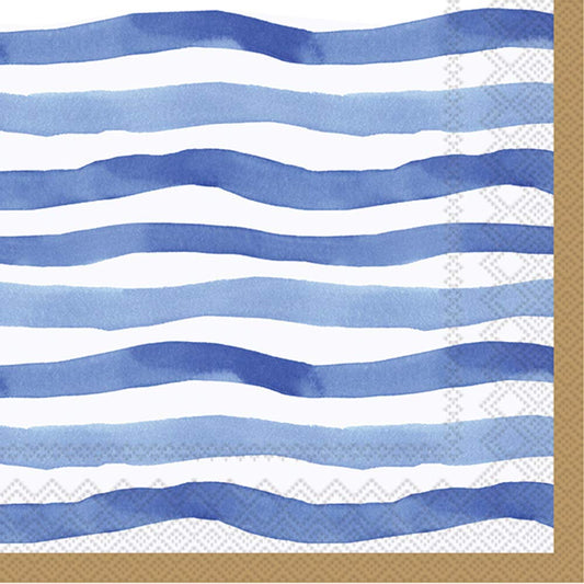 Boston International C817504 IHR 3-Ply Paper Cocktail Napkins, 5 x 5-Inches, Wavy Stripe Blue