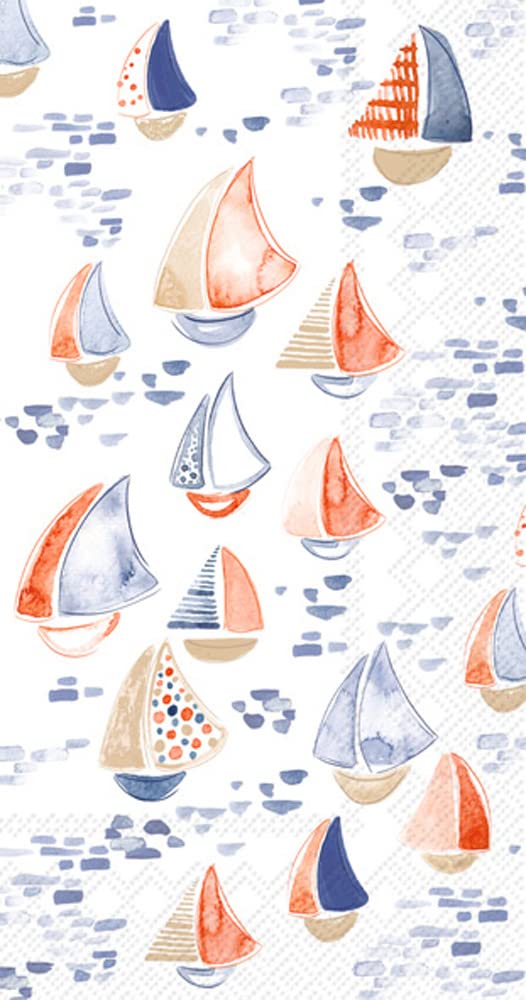Boston International IHR Ideal Home Range 3-Ply Paper Napkins Coastal Nautical Beach Designs, 16-Count Guest Size, Nantucket Sailboat