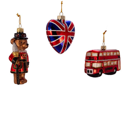 Kurt Adler Kurt S. Adler 4.5-Inch Britain Inspired Glass, Set of 3 Ornament, Multi
