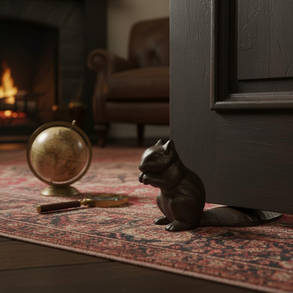 Comfy Hour Antique & Vintage Interior Decor Collection, Animal Edition Cast Iron Door Stopper - Squirrel, Antique Brown