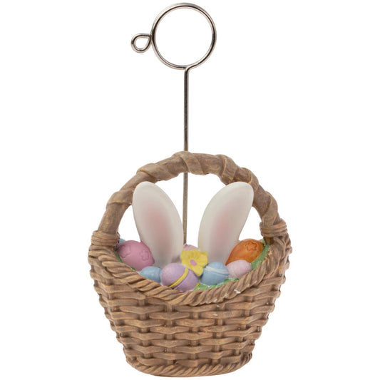 Boston International Bunny Ears Basket Placecard Holder, Resin, Multicolor