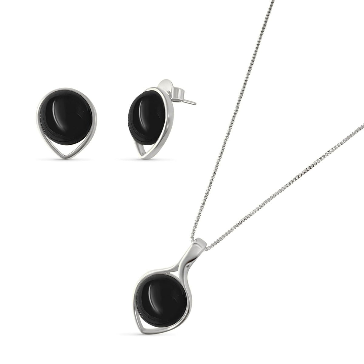 BStones Jewelry Set, 3/4 inch (1,8 cm), Black Agate White Gold