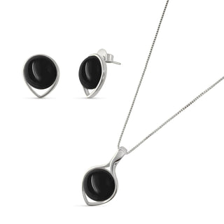 BStones Jewelry Set, 3/4 inch (1,8 cm), Black Agate White Gold