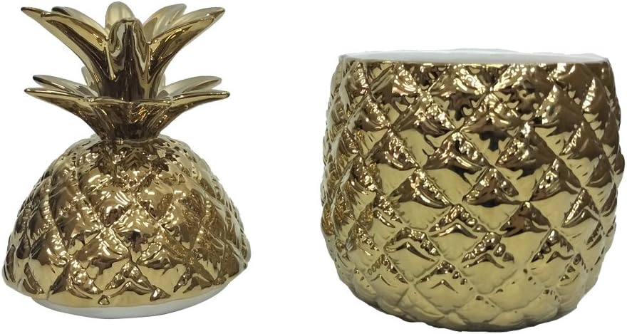 Comfy Hour Farmhouse Home Decor Collection 9" Pineapple Storage Jar Candy Jar Cookie Jar With Lid, High Gloss Gold Stoneware
