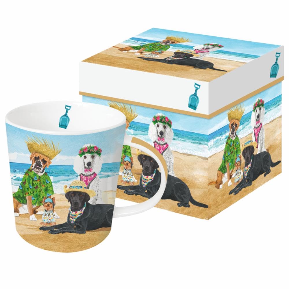 Paperproducts Design Dogs' Beach Party Mug in Gift Box, 13.5-Ounces, Multicolor, New Bone China