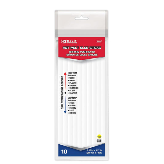BAZIC Dual Temp Mini Hot Melt Glue Sticks 7.87" x 0.27", High and Low Temp Industrial Glue Sticks, Home Improvement Quick Repair DIY Arts & Crafts Project (10/Pack), 1-Pack