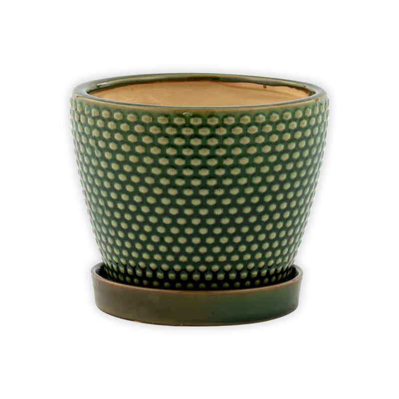 4.5" Green Hobnail Pot with Saucer