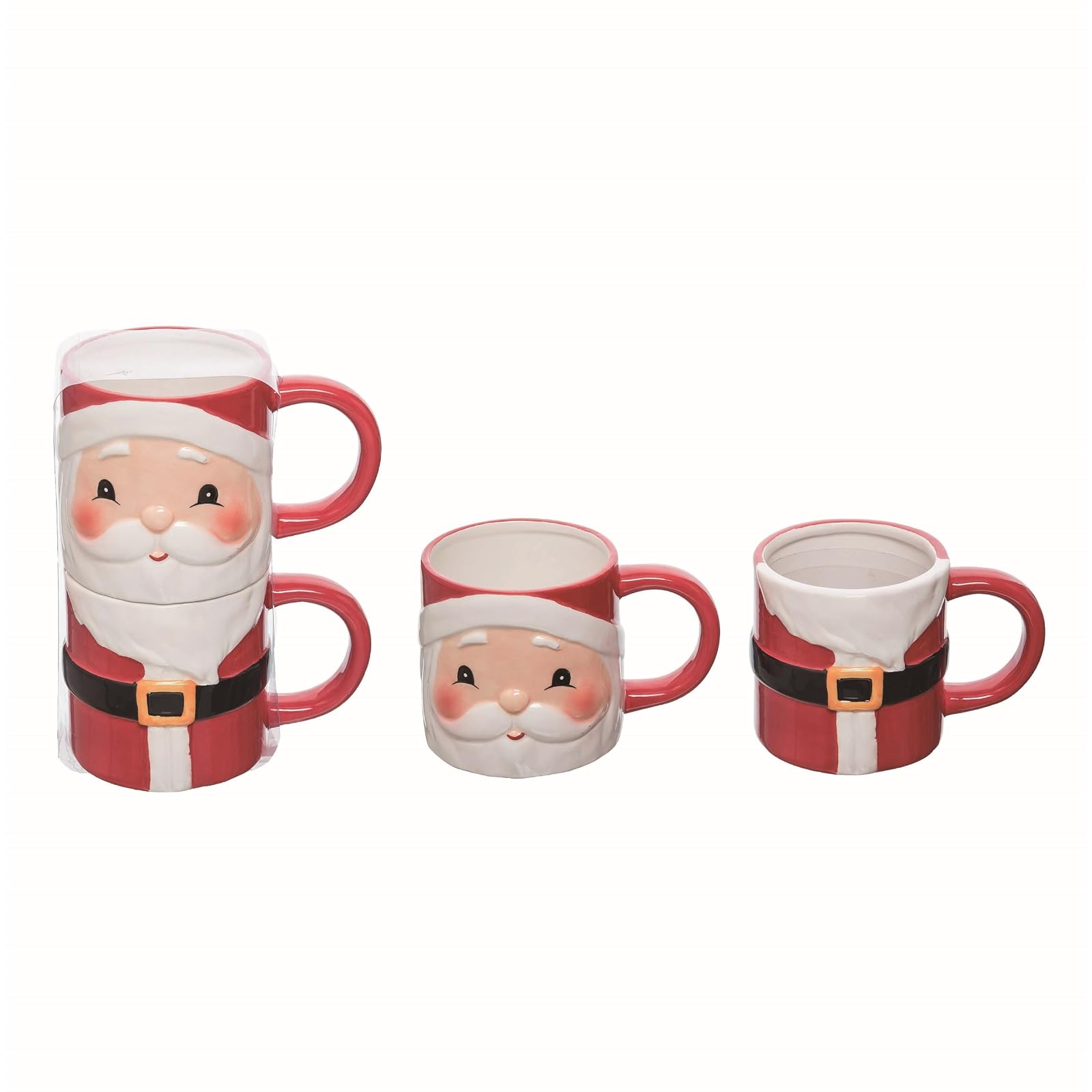 Transpac Y7831 Dolomite Stacked Santa Mug Set of 2, 7-inch Height