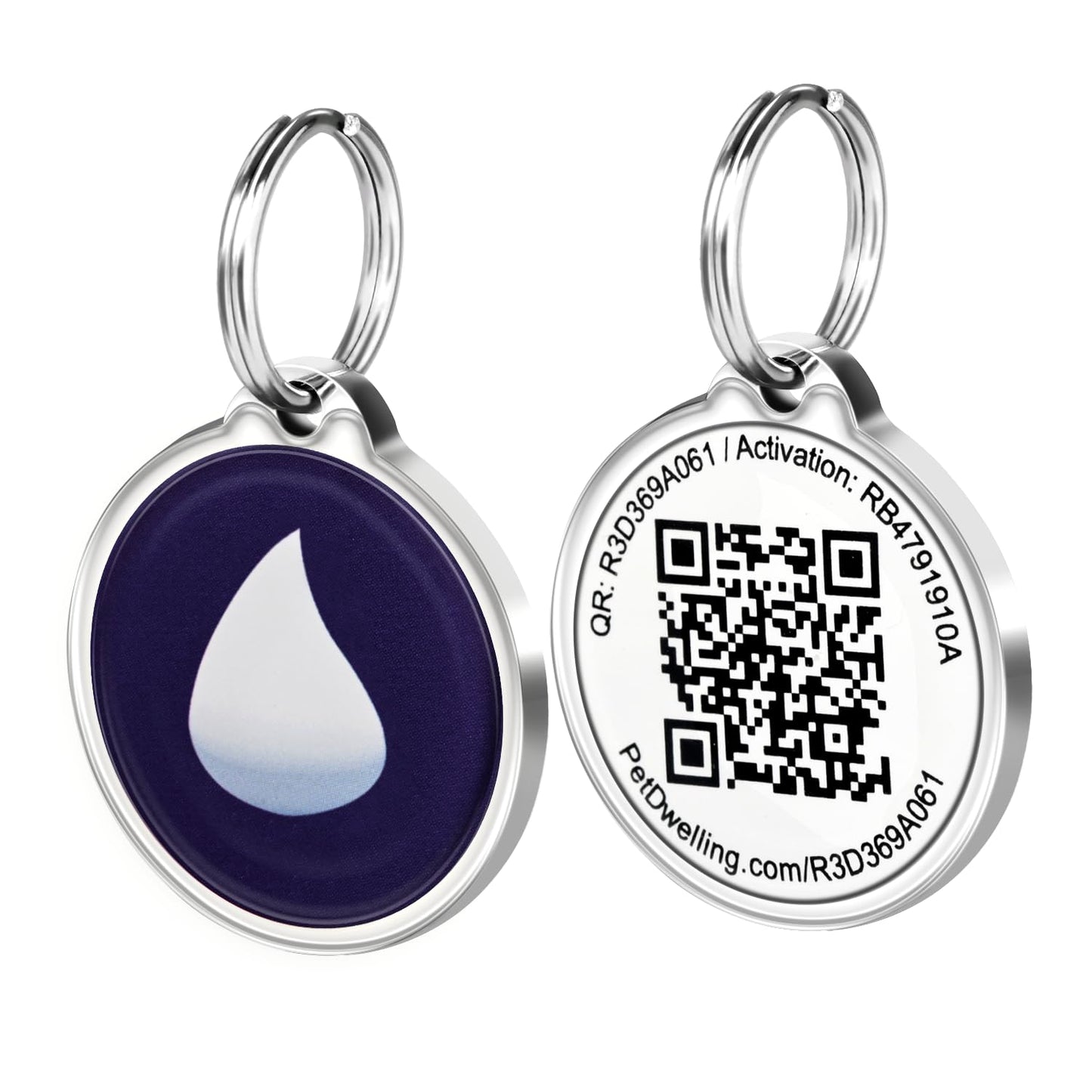 Pet Dwelling 3D Symbol QR Code Pet ID Tag - Dog Tags - Cat Tags - Online Pet Profile - Instant Email Alert of QR Tag Scanned GPS Location (2D-Rain Drop)