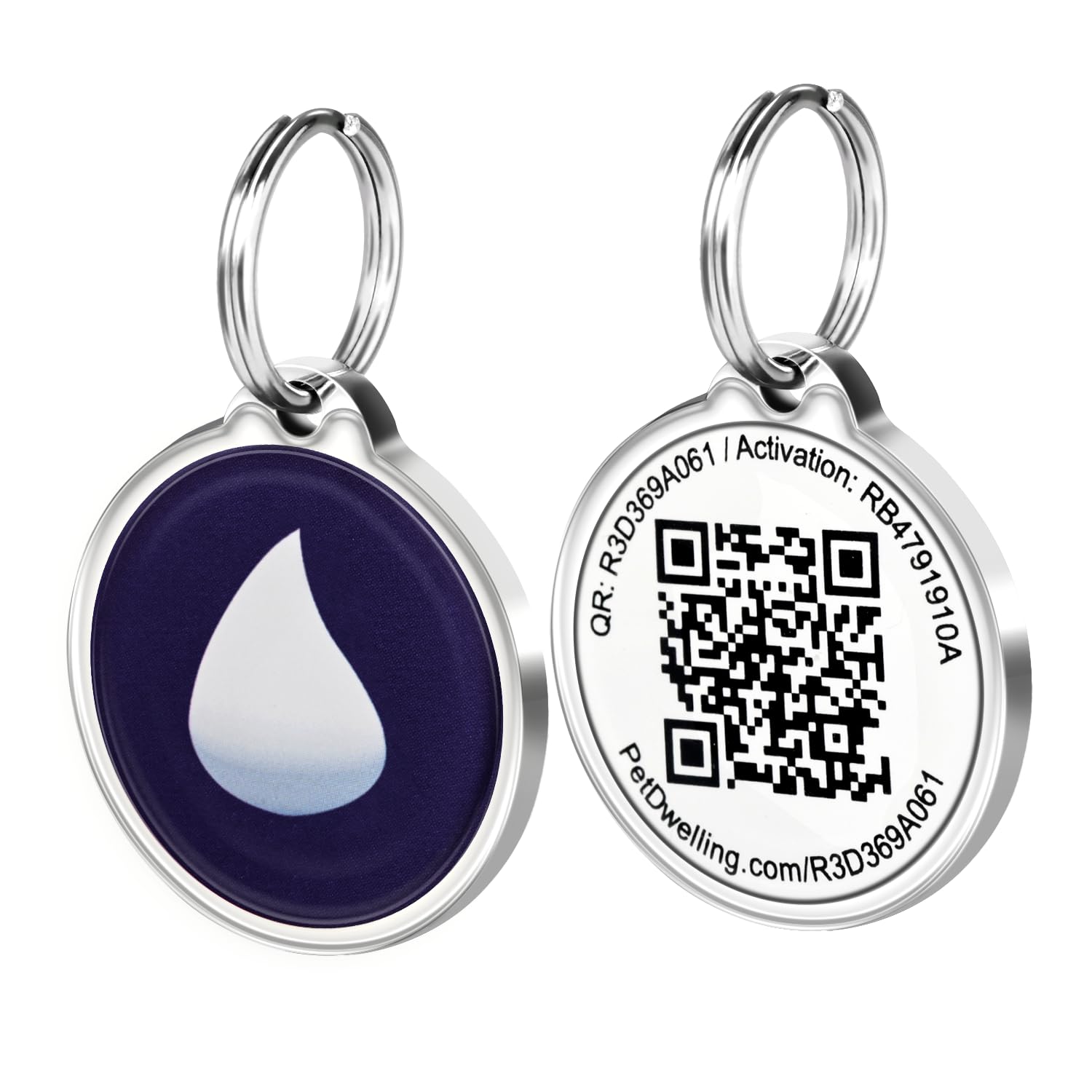 Pet Dwelling 3D Symbol QR Code Pet ID Tag - Dog Tags - Cat Tags - Online Pet Profile - Instant Email Alert of QR Tag Scanned GPS Location (2D-Rain Drop)