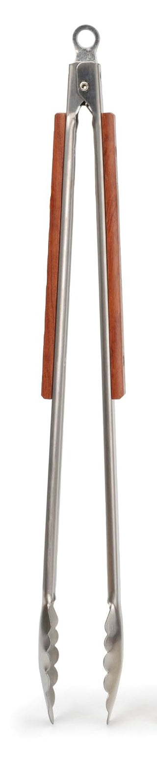 RSVP International Endurance BBQ Locking Tongs, 18" | Flip Burgers or Kabobs w/ Long Handle that Keeps Hands Safe from Fire | Made from Stainless Steel & Rosewood