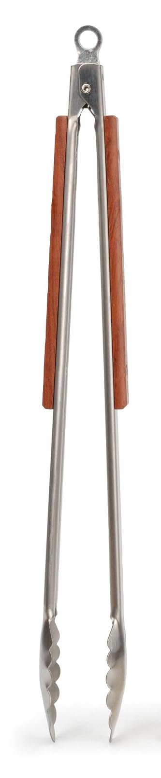 RSVP International Endurance BBQ Locking Tongs, 18" | Flip Burgers or Kabobs w/ Long Handle that Keeps Hands Safe from Fire | Made from Stainless Steel & Rosewood