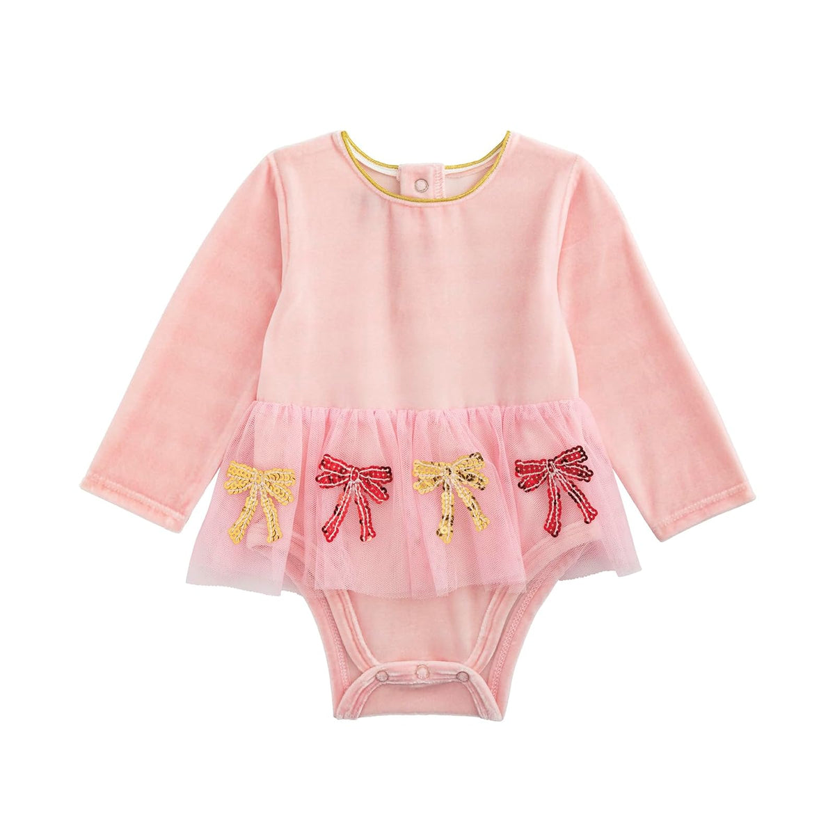 Mud Pie Dress, Pink, Kids Christmas Velour Sequin Bow Tutu Crawler