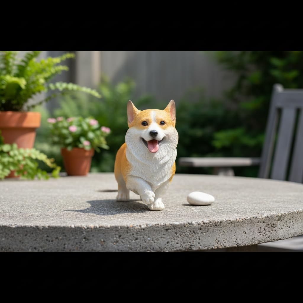 Comfy Hour Doggyland Collection, Miniature Dog Collectibles 6 Standing Welsh Corgi Dog Figurine, Realistic Lifelike Animal Statue Home Decoration, Yellow