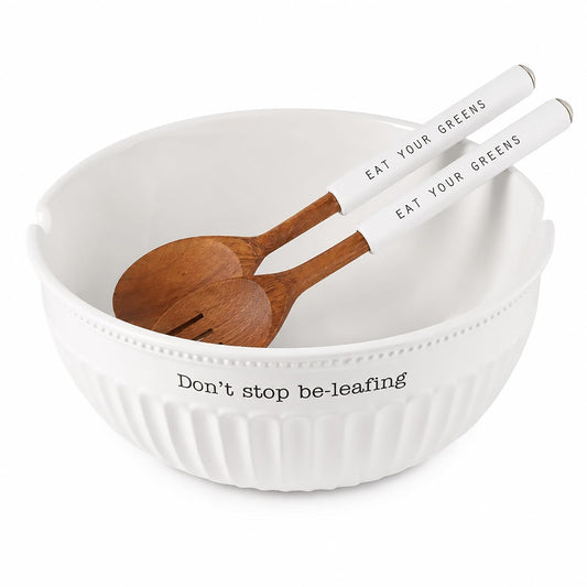Mud Pie Don't Stop Be Leafing Salad Bowl Set