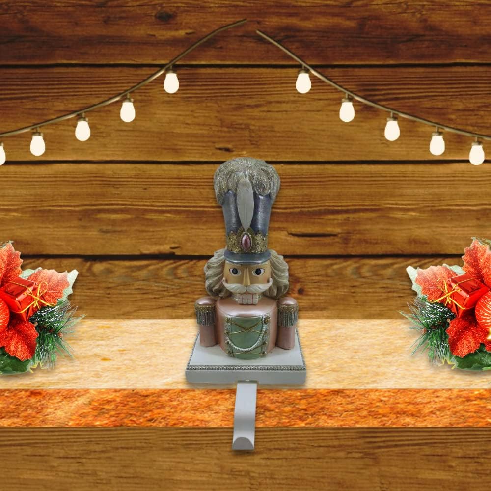 Comfy Hour Winter Holiday Home Collection 9" Resin Nutcracker Stocking Hanger, Pink & Brack
