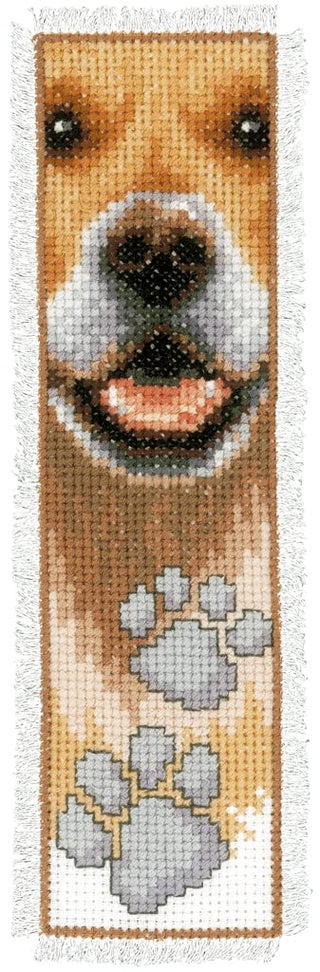 Vervaco Cross Stitch Embroidery Kit for Adults, Cross Stitch Set Pre-Printed with Embroidery Design on 100% Cotton Fabric, Embroidery Templates 2,4 x 8 Inches - 6 x 20 cm, Bookmark Kit, Dog