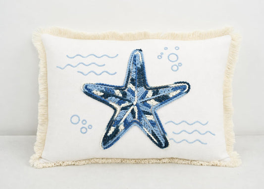 Comfy Hour Pillow, 18x13, Blue Starfish